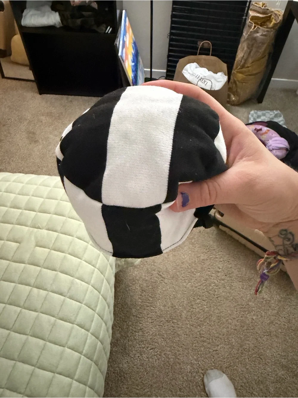 Dog Black and White Striped Prison Hat with Chin Strap